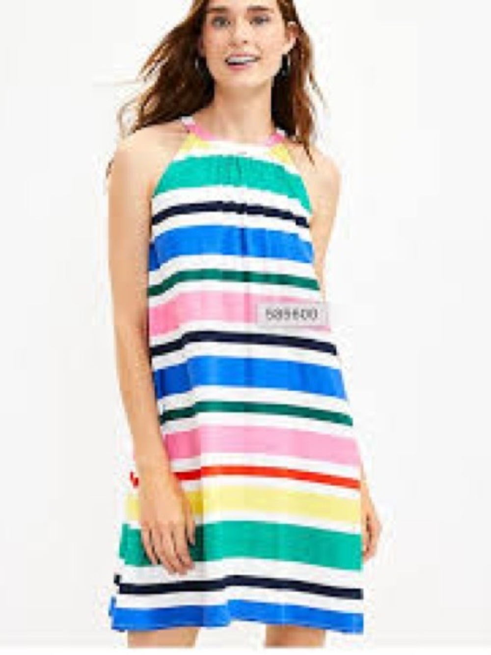 LOFT Petite Halter Dress Multicolor Stripe Swing Dress Size LP Summer